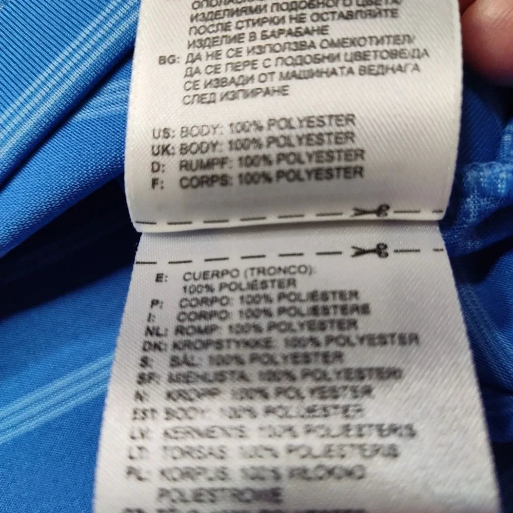ADIDAS GOLF Men Large Blue White‎ Striped Polo Shirt EUC